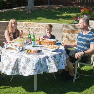 Outdoor family time in a well-maintained yard in Katy, Texas