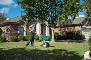lawn technician fertilizing lawn in Bentonville