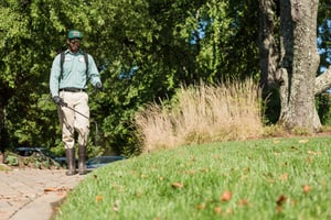 technician spraying lawn disease product on bentonville lawn